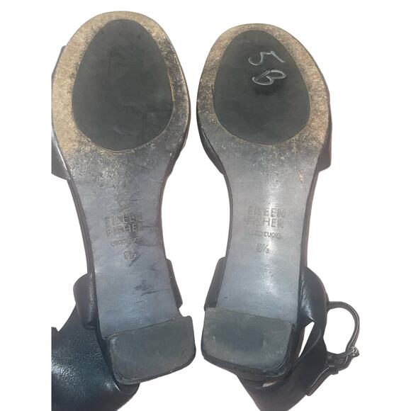 Eileen vm Fisher Vero Cuoio Black Metallic Silver Buckle Leather Sz 8.5 Sandal C - Picture 5 of 9